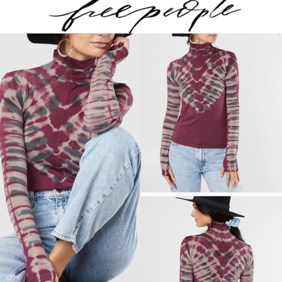 Free People Tops - L FREE PEOPLE Psychedelic Tie-dye Turtleneck Top